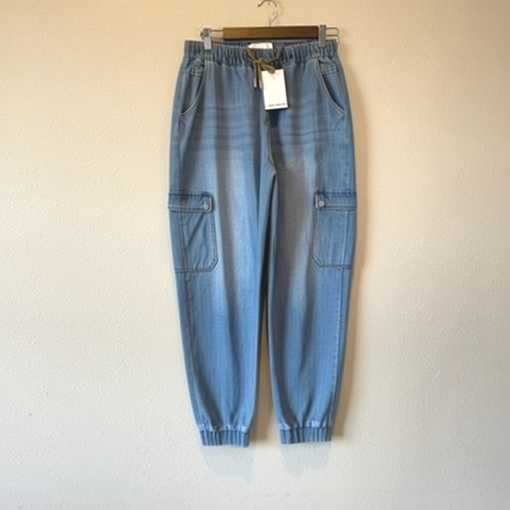 Pink Martini Simone Denim Cargo Jogger Pants Light Wash Blue PA-2489 Size 30 NEW